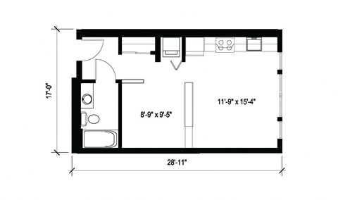 Floor plan for studio, 1 bath, 458 sqft